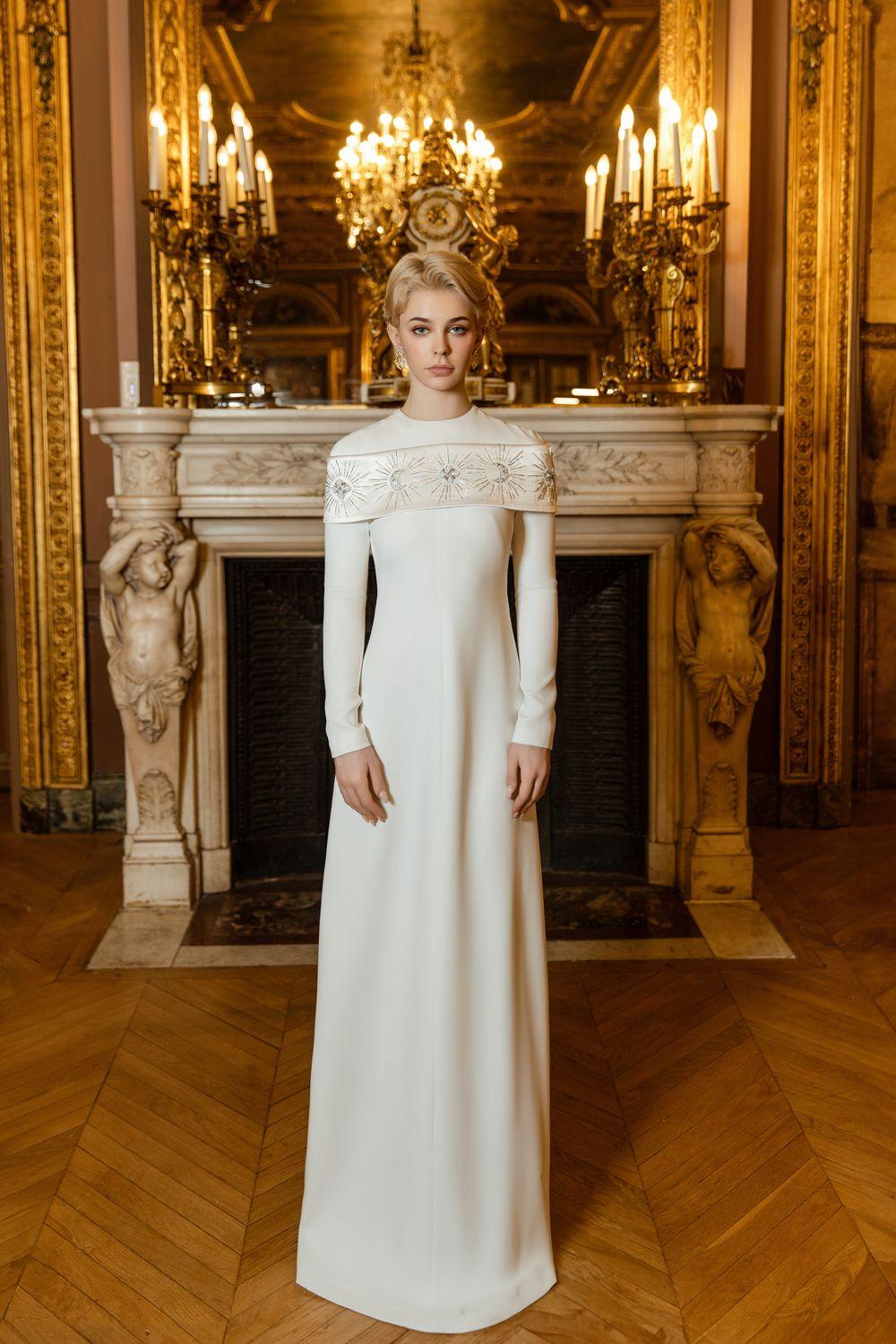 Round Neck Shoulder Crystal Embellished Dress