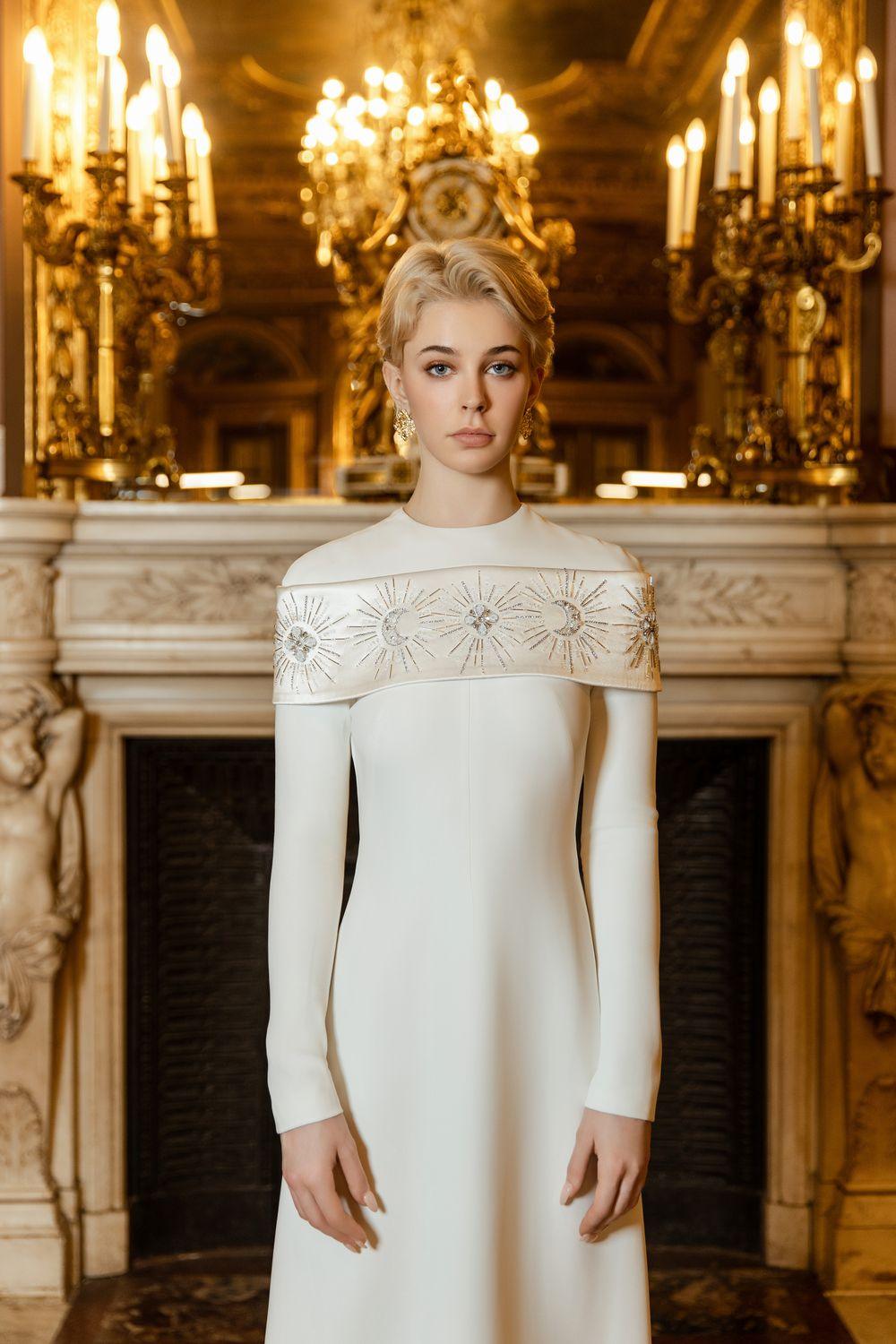 Round Neck Shoulder Crystal Embellished Dress