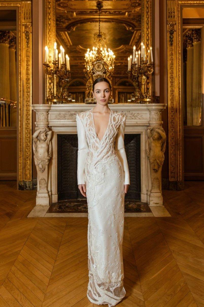 Deep V-Neck See-Through Dress