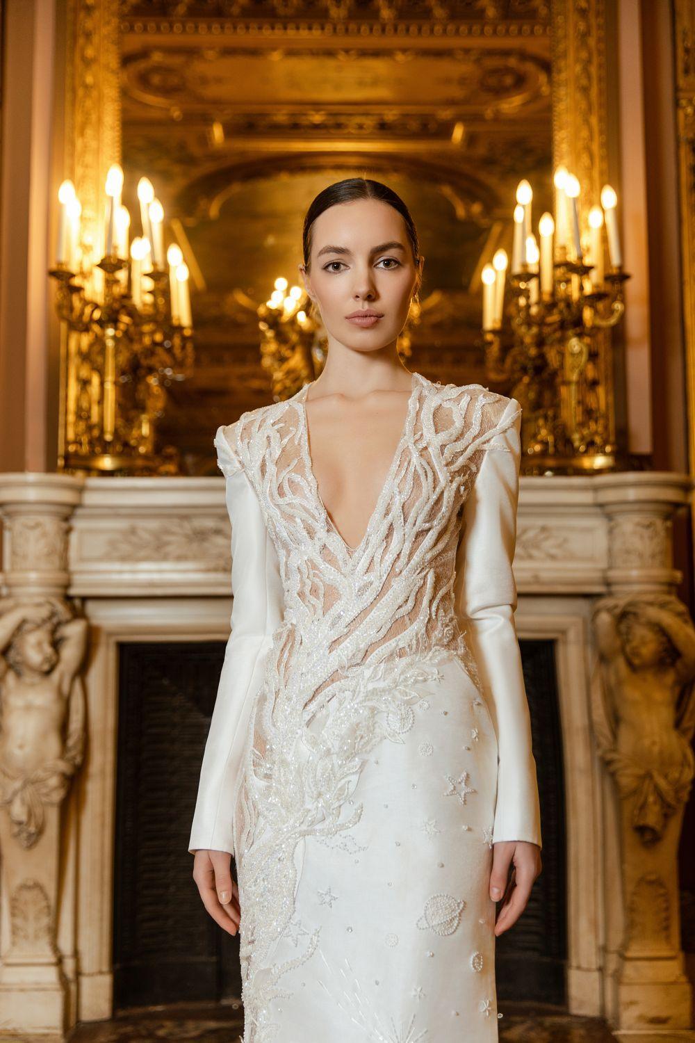 Deep V-Neck See-Through Dress