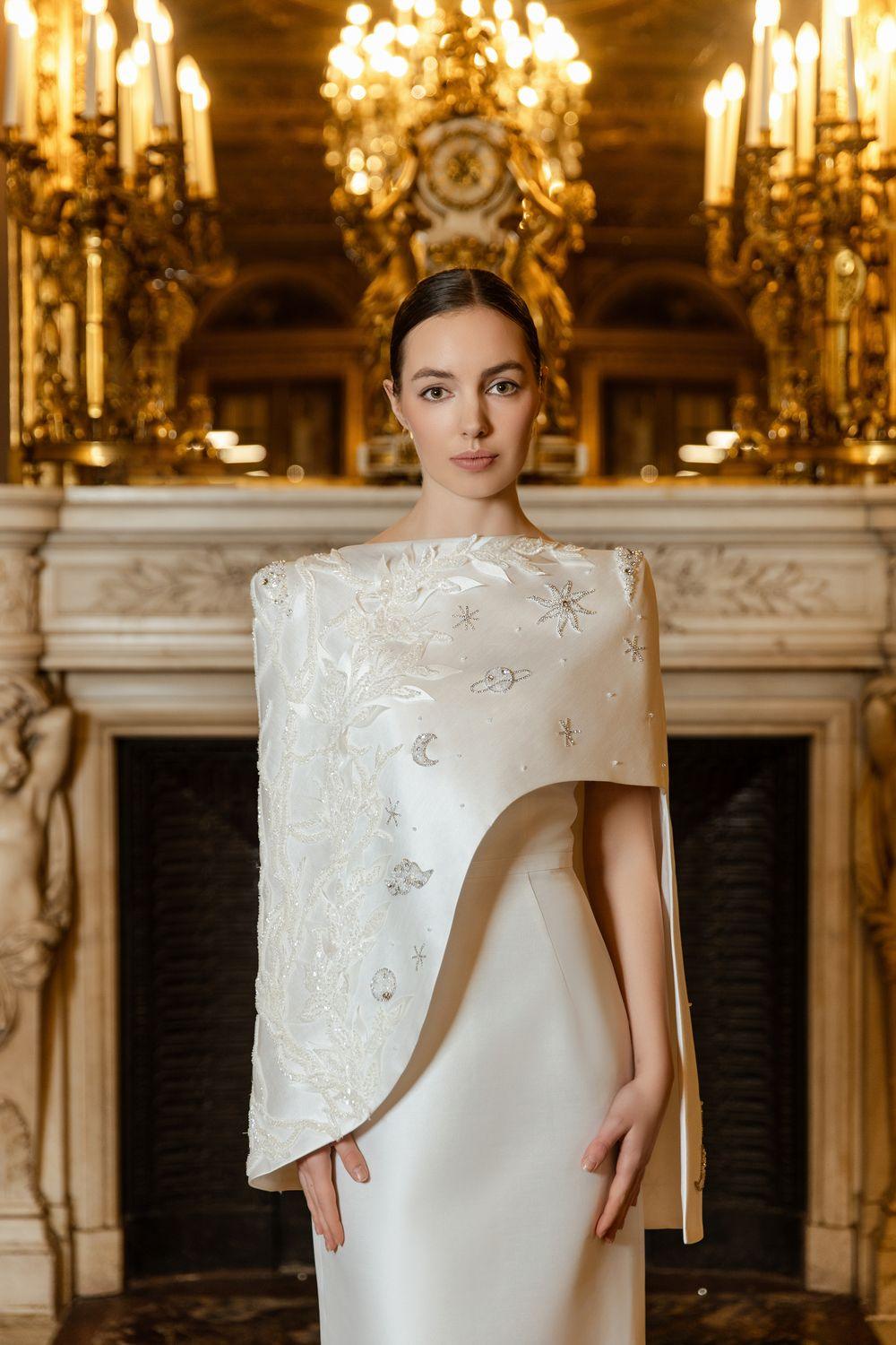 Camisole Straight Dress With Asymmetric Cape Set XXL / White Camisole Straight Dress With Asymmetric Cape Set XXL / White