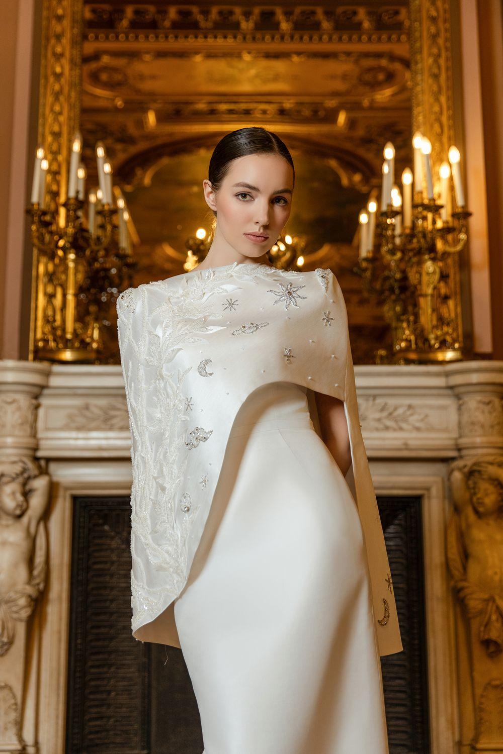 Camisole Straight Dress With Asymmetric Cape Set