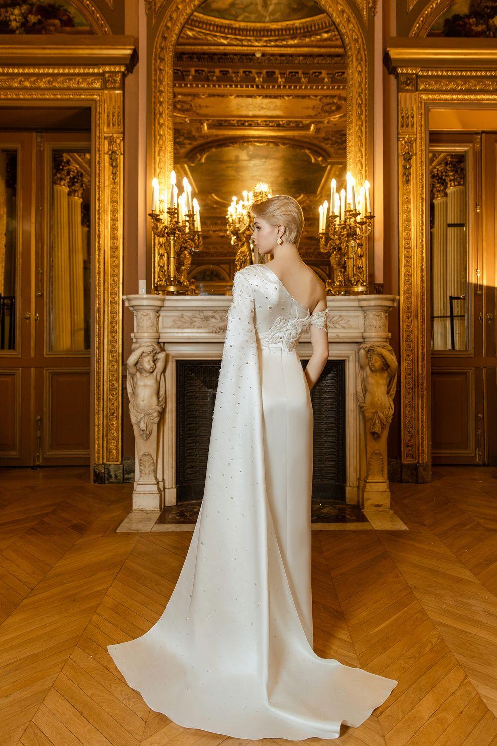 Asymmetric Sleeve Side Slit Dress