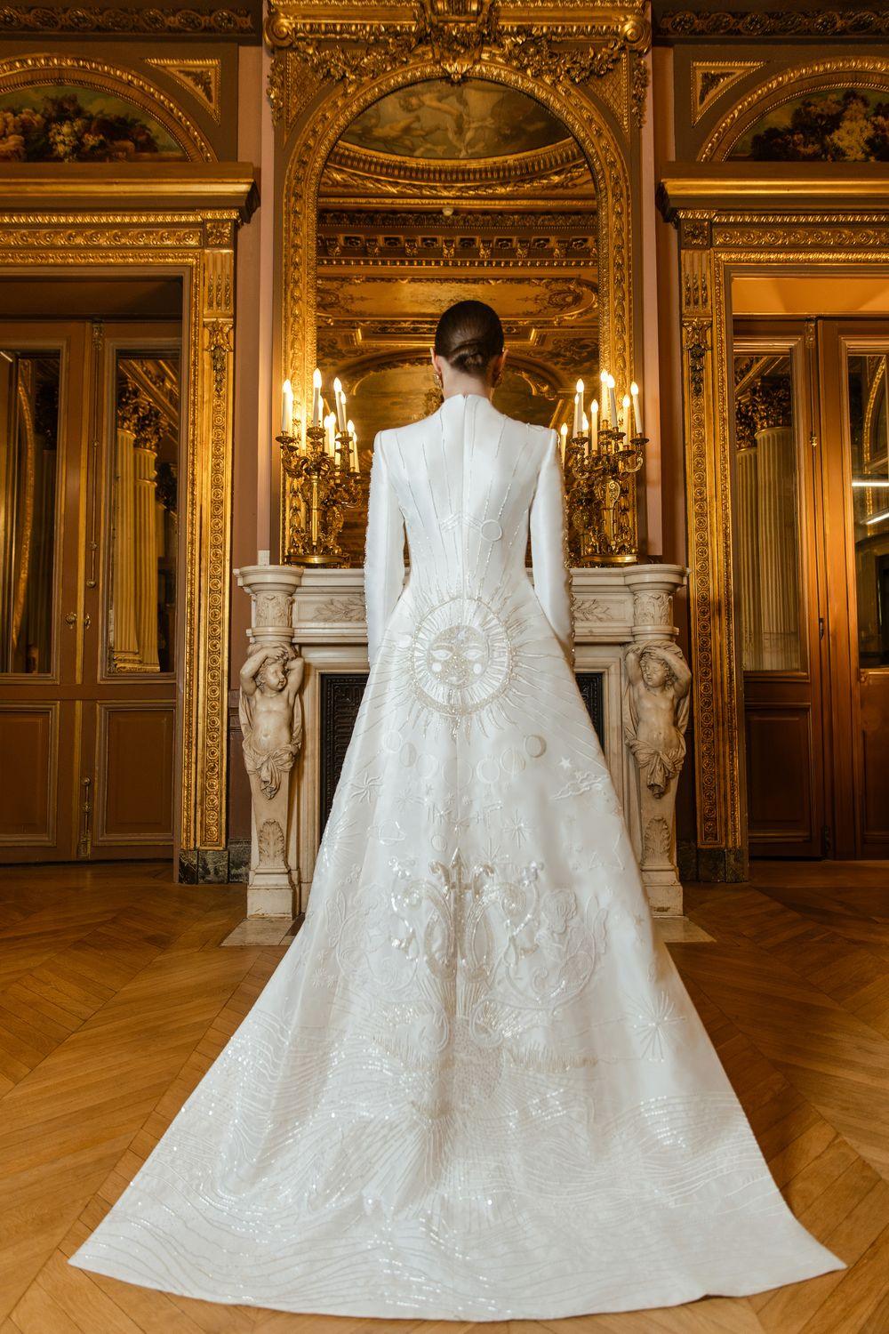 Stone Embellished Straight Dress With Long Back Crystal Flap Cape Set