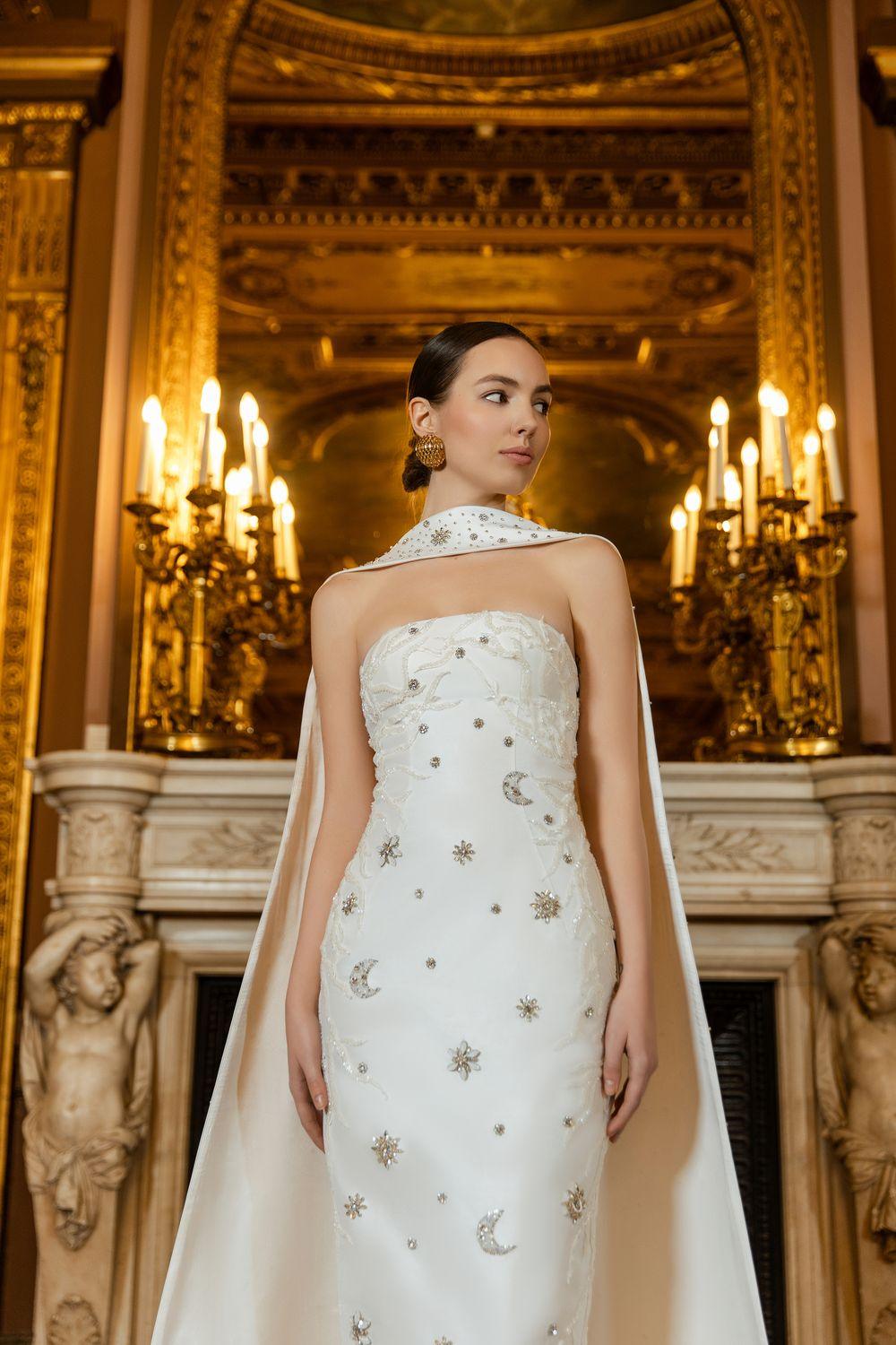 Crystal Embellished Dress With Scarf Set