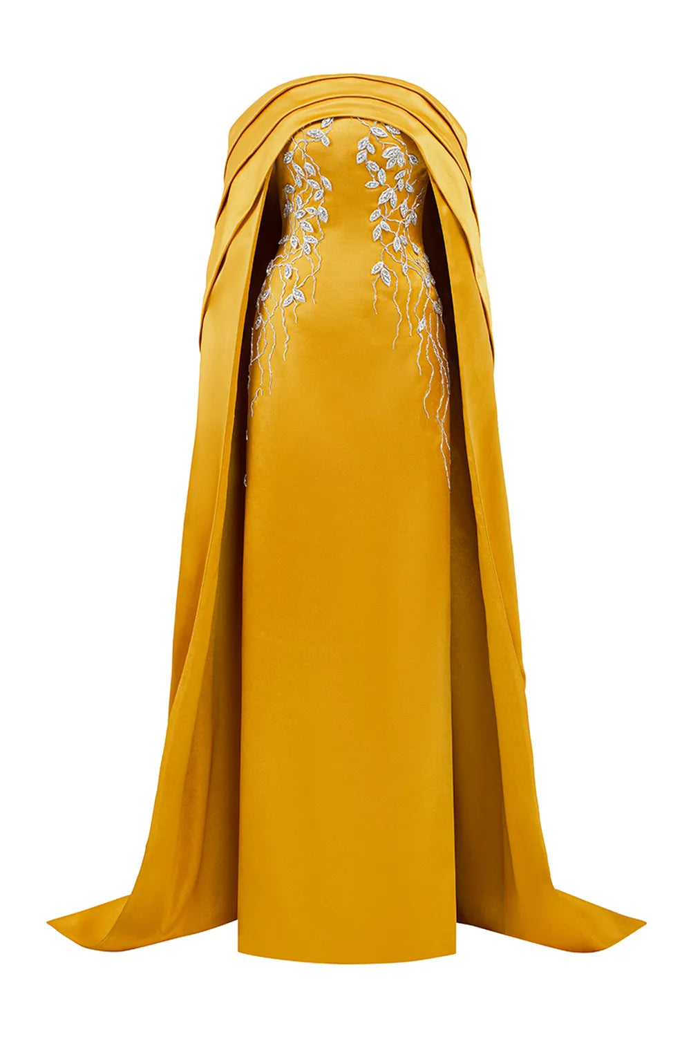 Curved Draped Off Shoulder With Long Sleeve Cape Dress