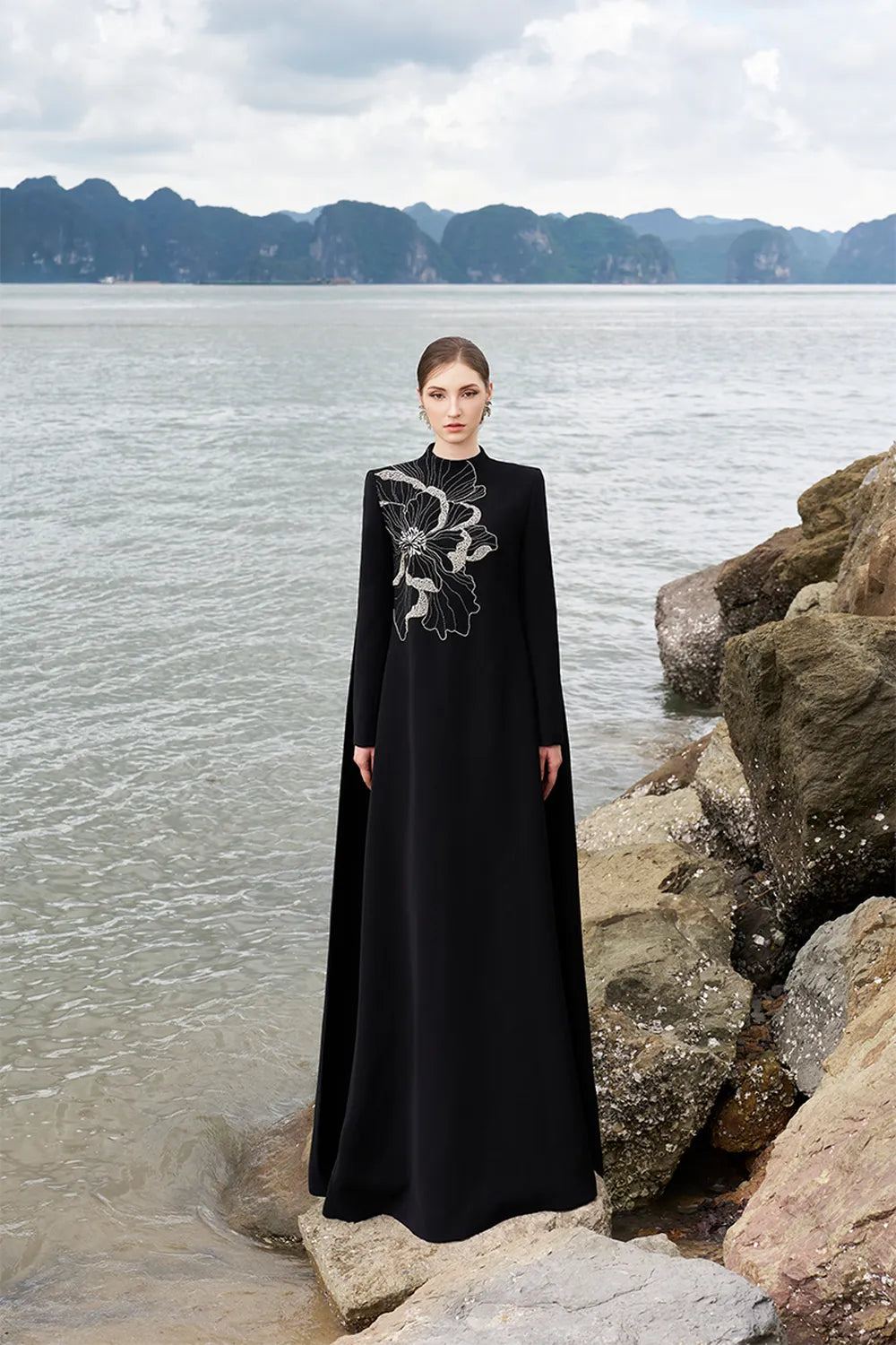 High Neck Long Back Flap Dress