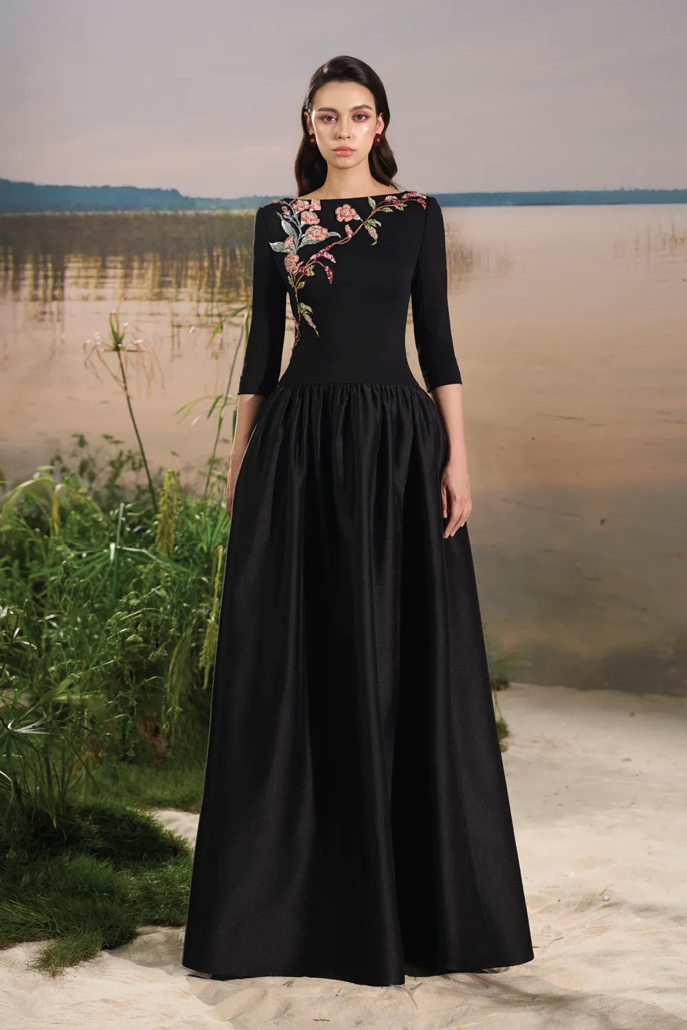 Middle Sleeves Gathered Hip Puffy A-Line Dress - TRACY COUTURE