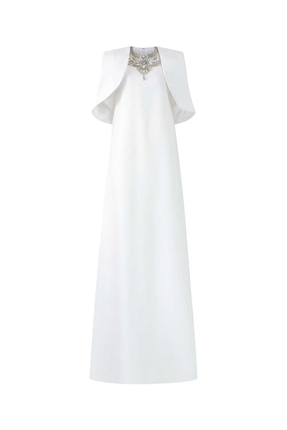 Cropped Curved Cape With Sleeveless Crystal Embellished Neckline Dress Set