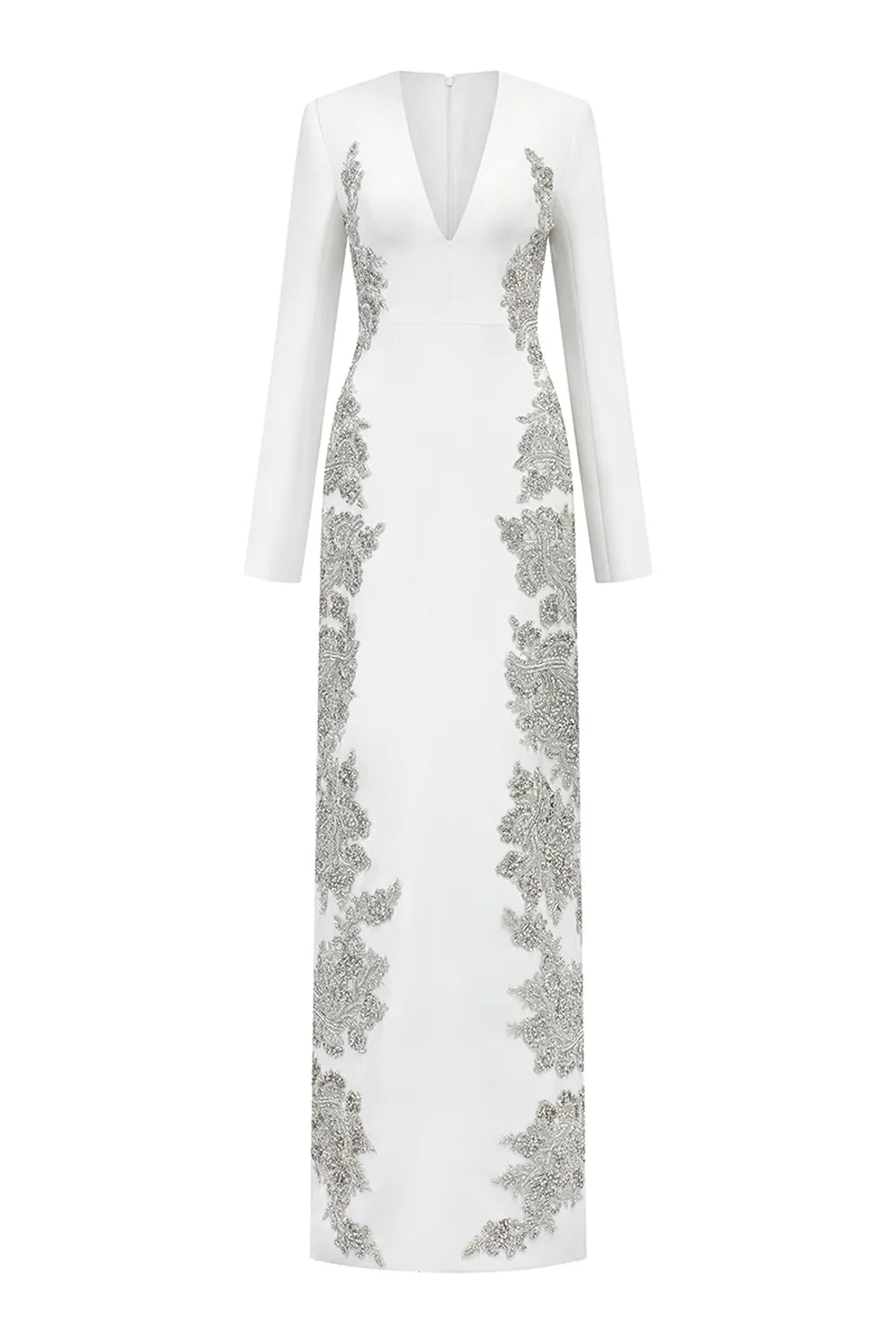 V-Neck Symmetric Sided Crystal Embellished Dress