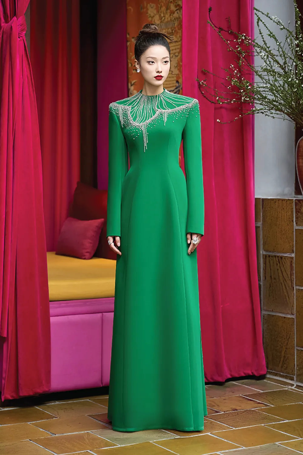 Round Crystal Embellished Dress - TRACY COUTURE