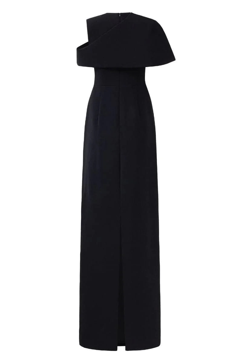 Asymmetric Shoulder Cape With Stone Orchid Patterned Dress Set