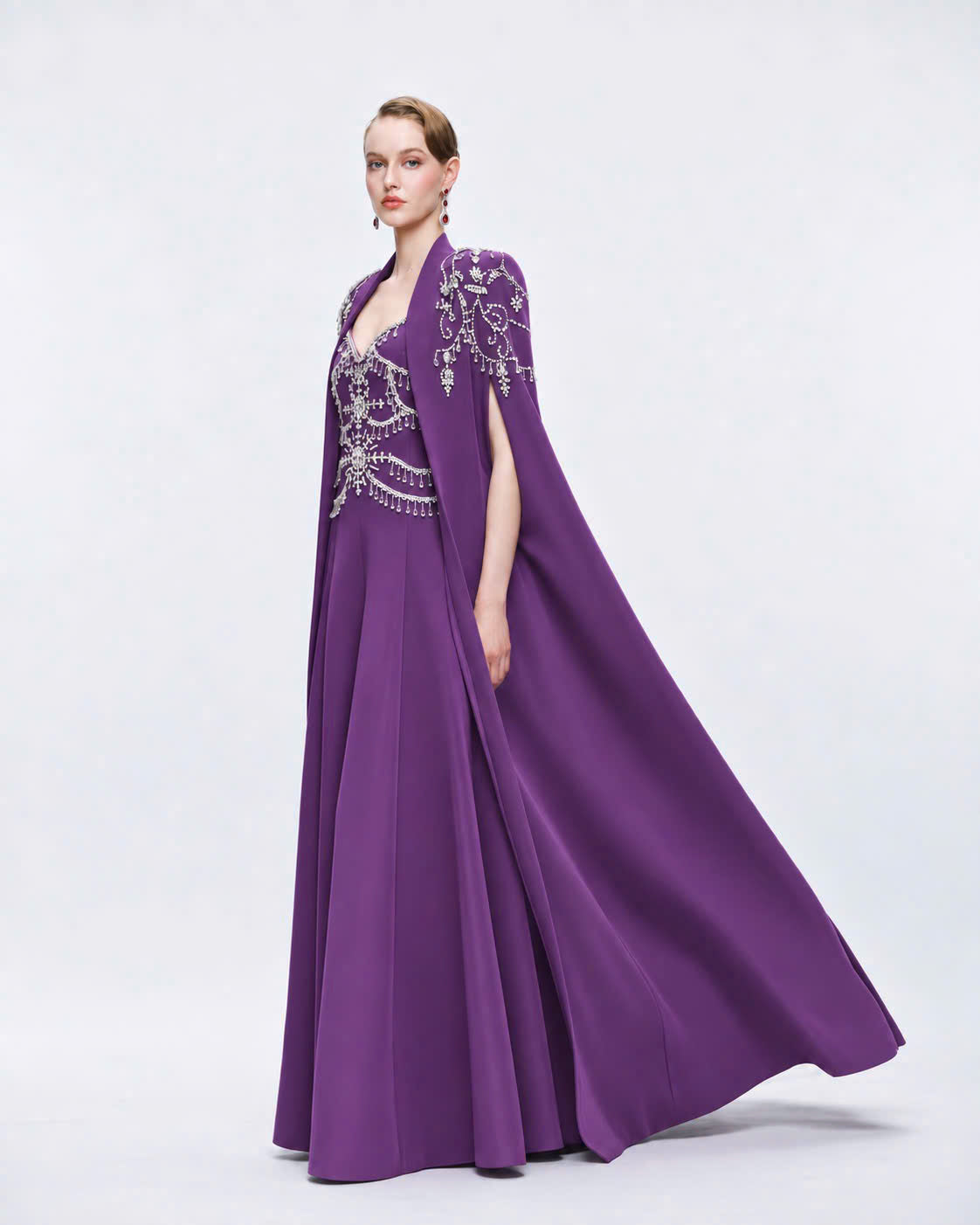 Symmetric Crystal Embellished Long Cape With Strappy Dress Set