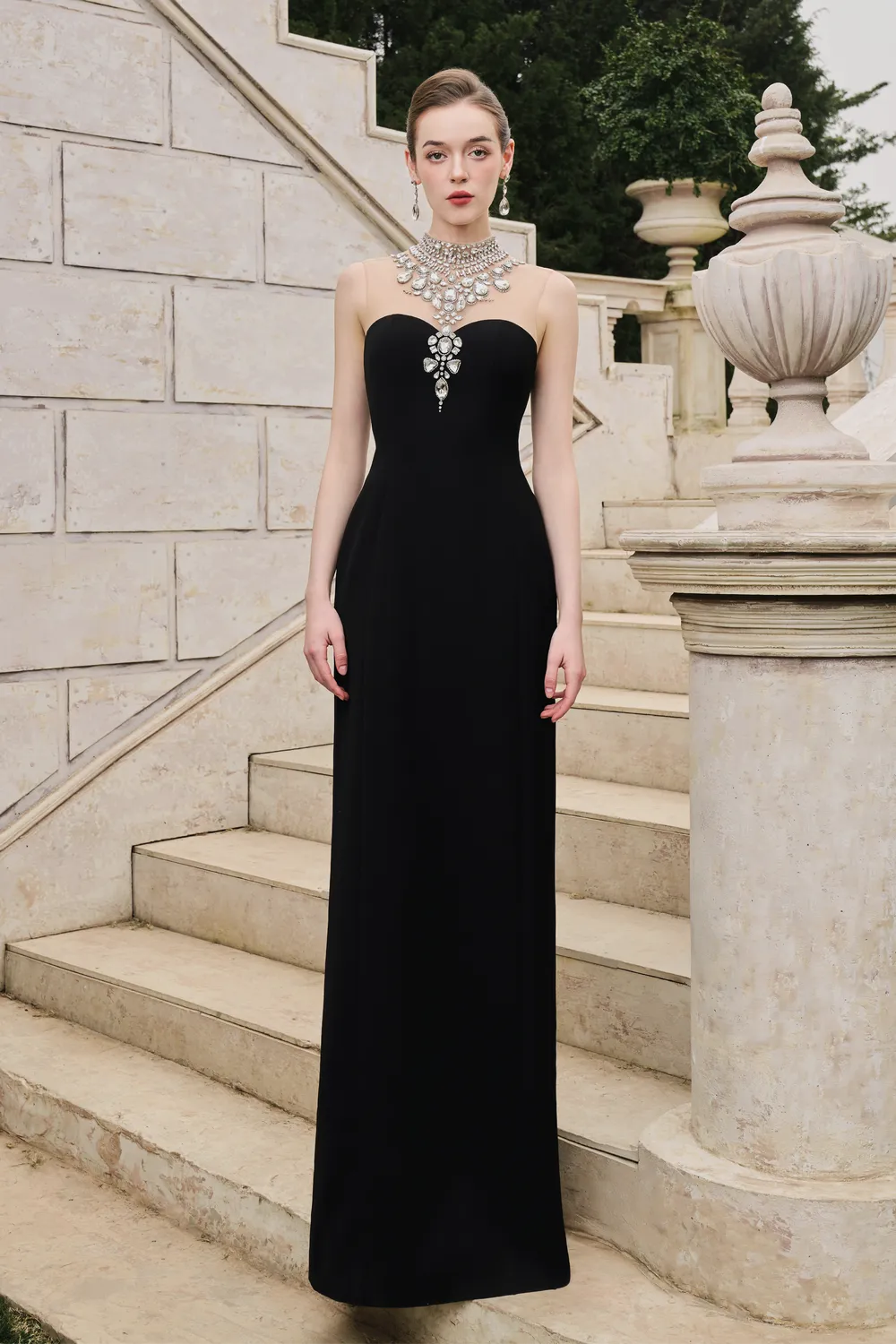 Flared Velvet Cape With Crystal-Embellished Shoulder Dress Set