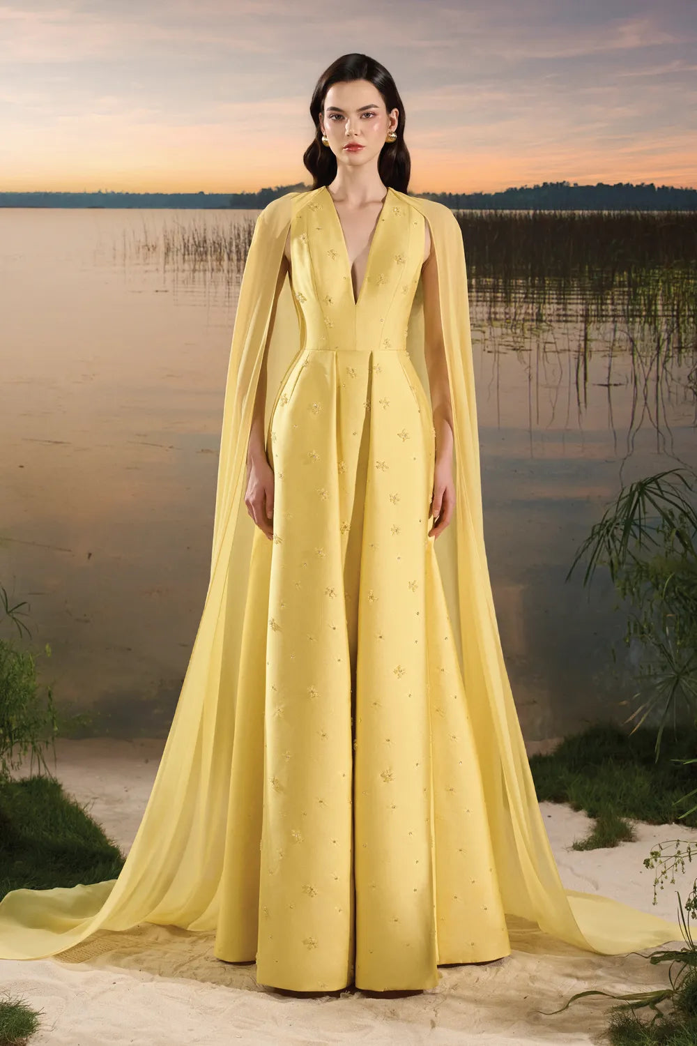 Long Back Flap Dress Front Slit Dress - TRACY COUTURE
