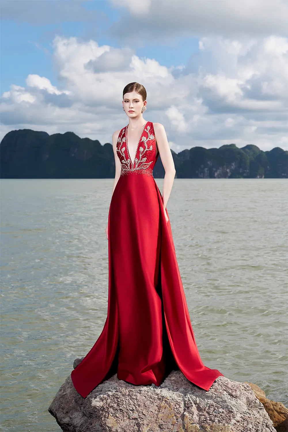 Sleeveless Deep V-Neck Flared A-Line Dress