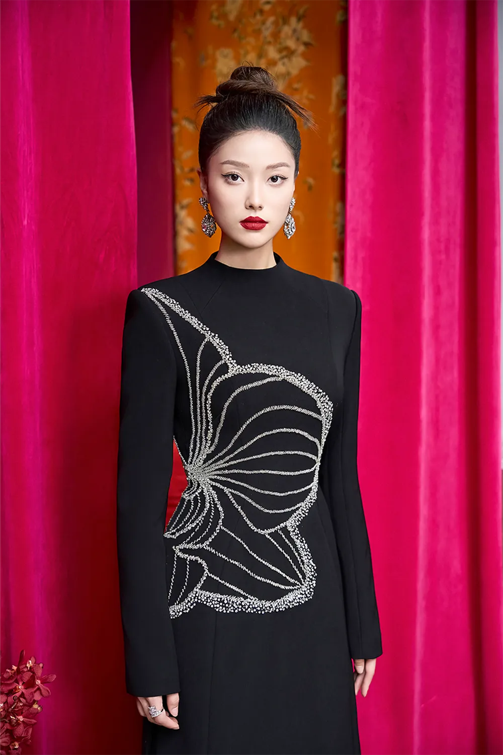 High Neck Orchid Embellished Dress - TRACY COUTURE