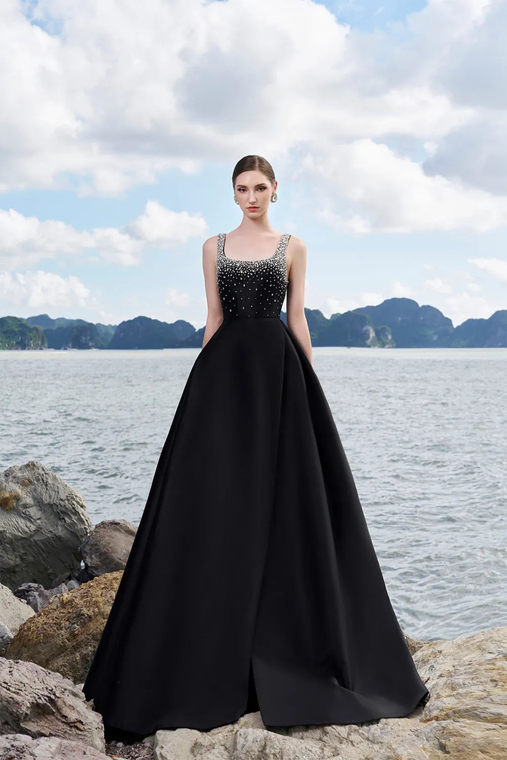 Strappy Square Neck Flared A-line Dress TRACY COUTURE Strappy Square Neck Flared A-line Dress TRACY COUTURE