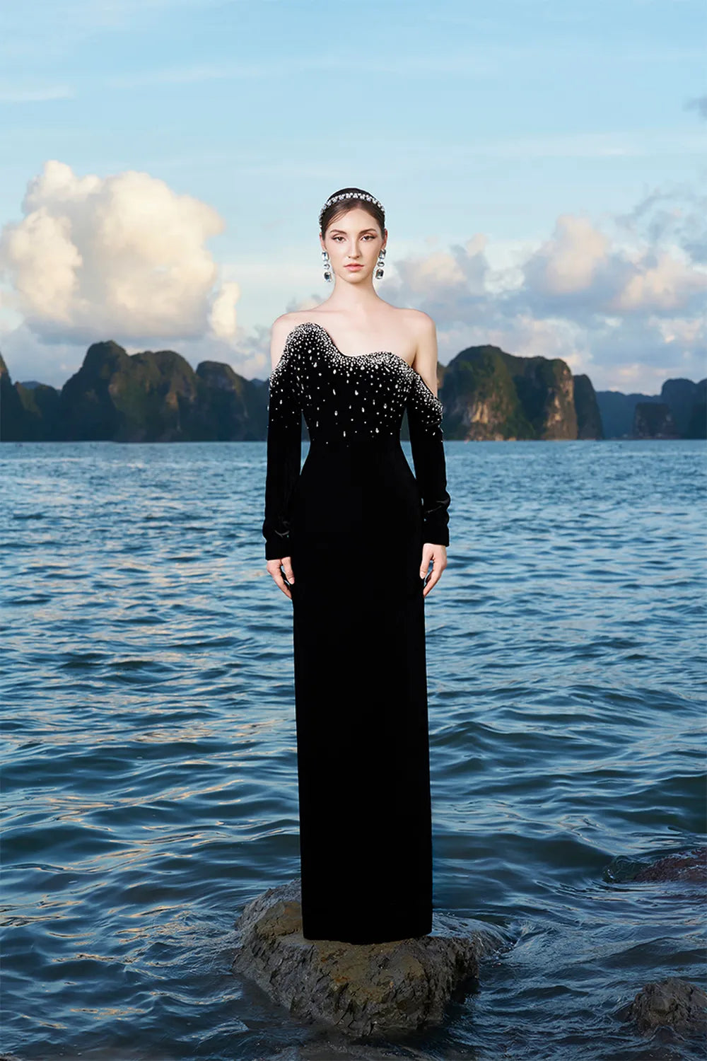 Wavy Off Shoulder Long Sleeves Dress