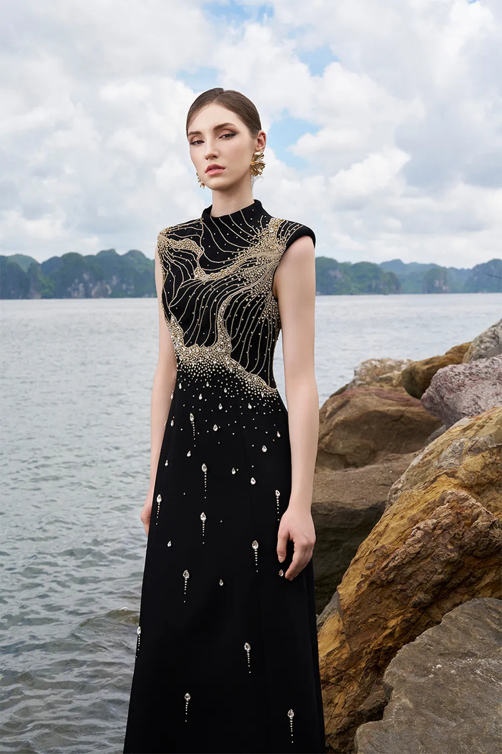 Sleeveless High Neck A-Line Dress