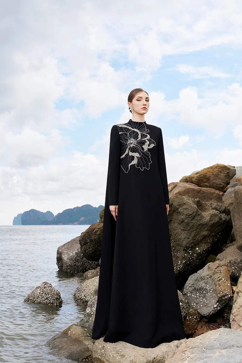 High Neck Long Back Flap Dress