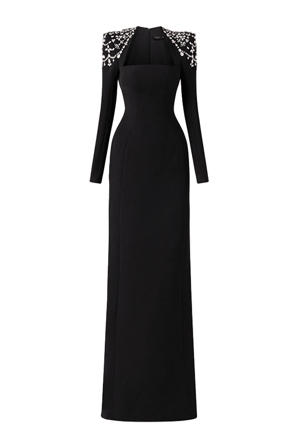 long sleeve queen anne neckline fit and flare dress black BLACK QUEEN ANNE NECKLINE AND DRAPED WAIST VELVET GOWN | CULT MIA