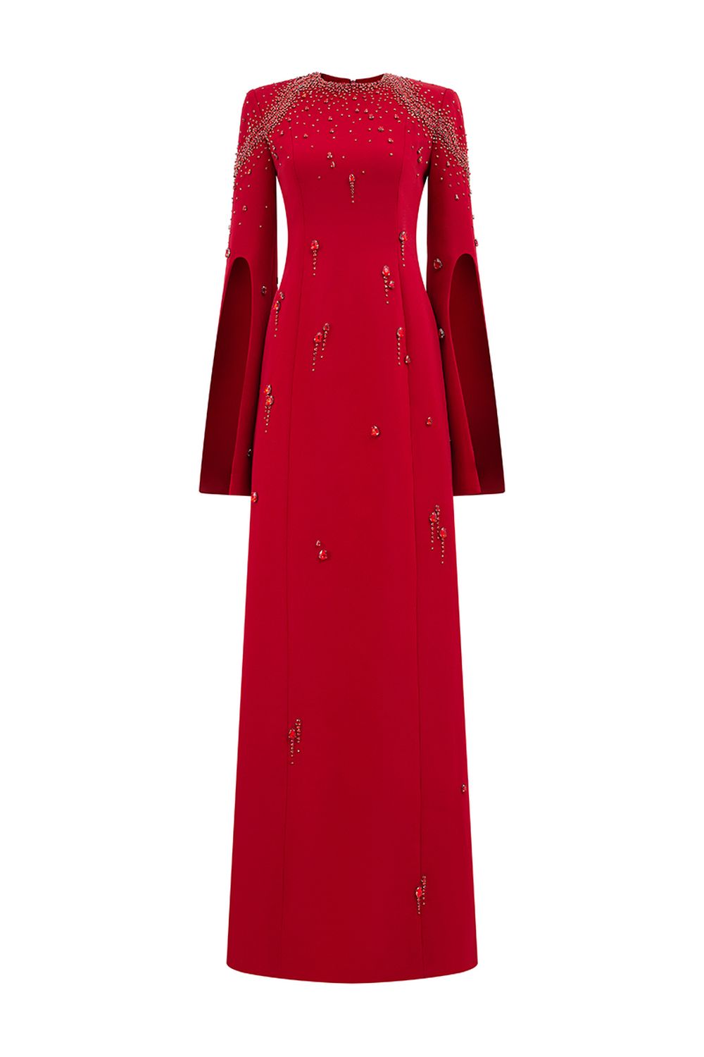 Flared Sleeves Crystal Embellished Dress