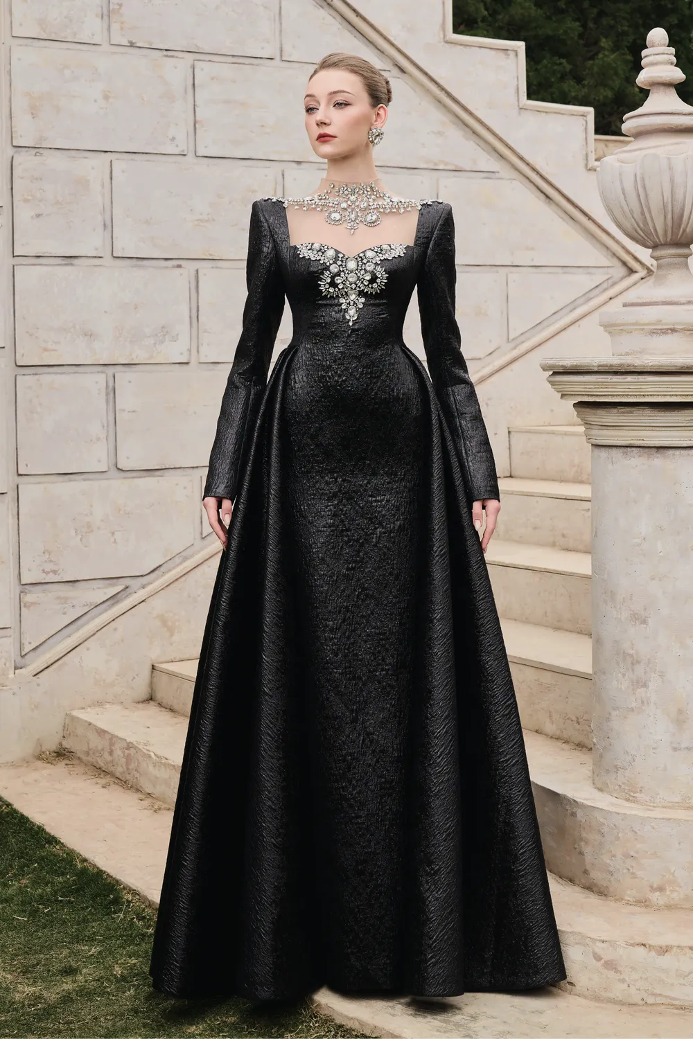 Semi Heart Chest With Crystal-Embellished Flared Dress