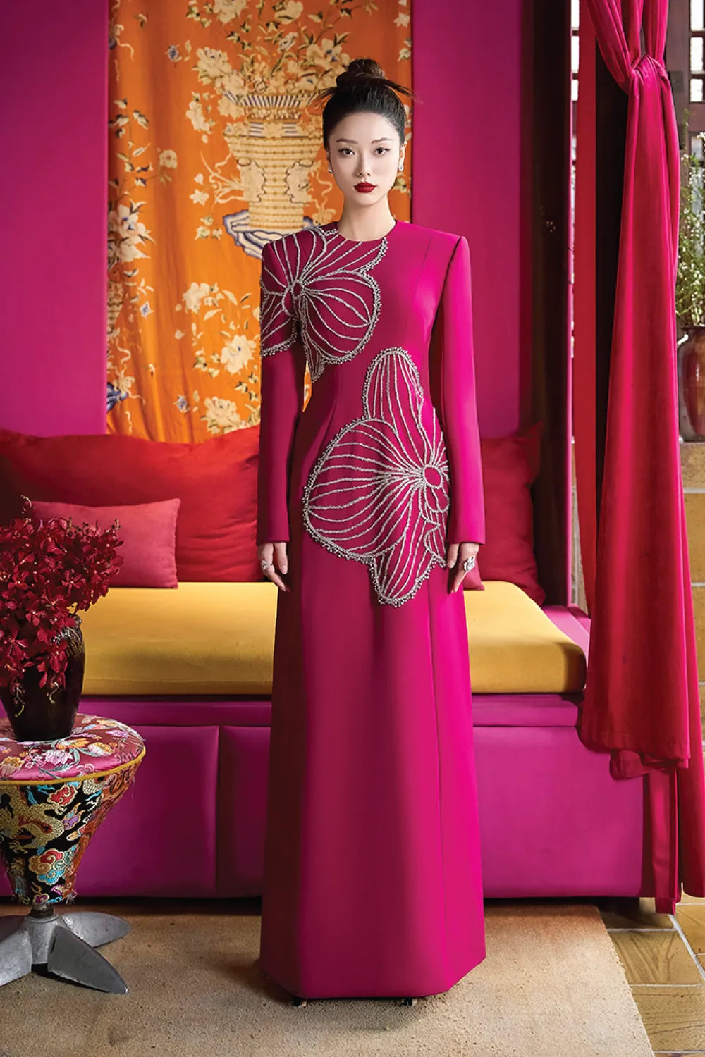 Round Neck Crystal Embellished Dress