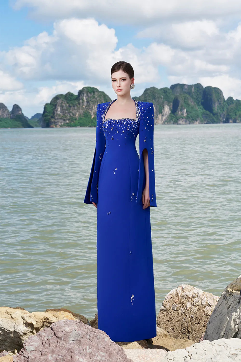 Anne Queen Crystal Embellishment Neckline Dress