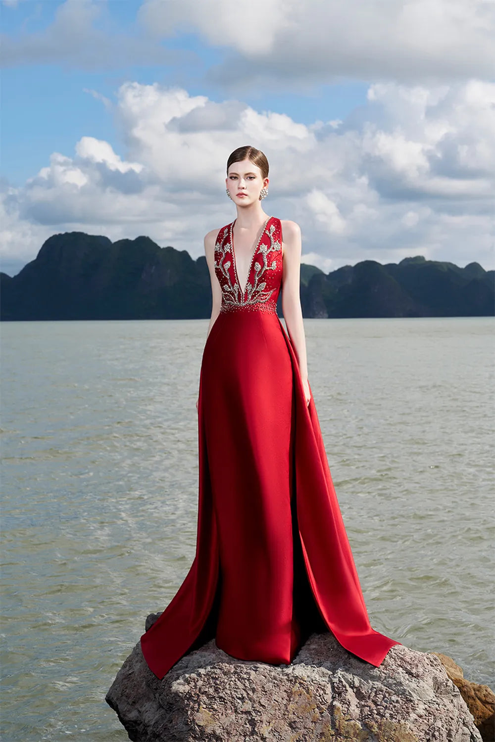 Sleeveless Deep V-Neck Flared A-Line Dress