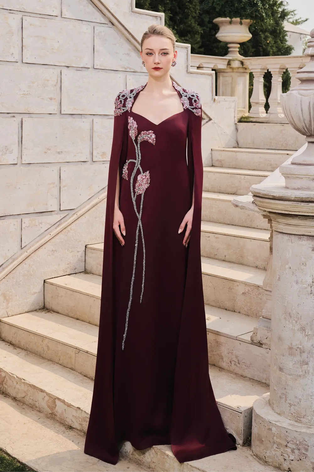 Long Sleeve Cape Trapezoid Neckline Dress