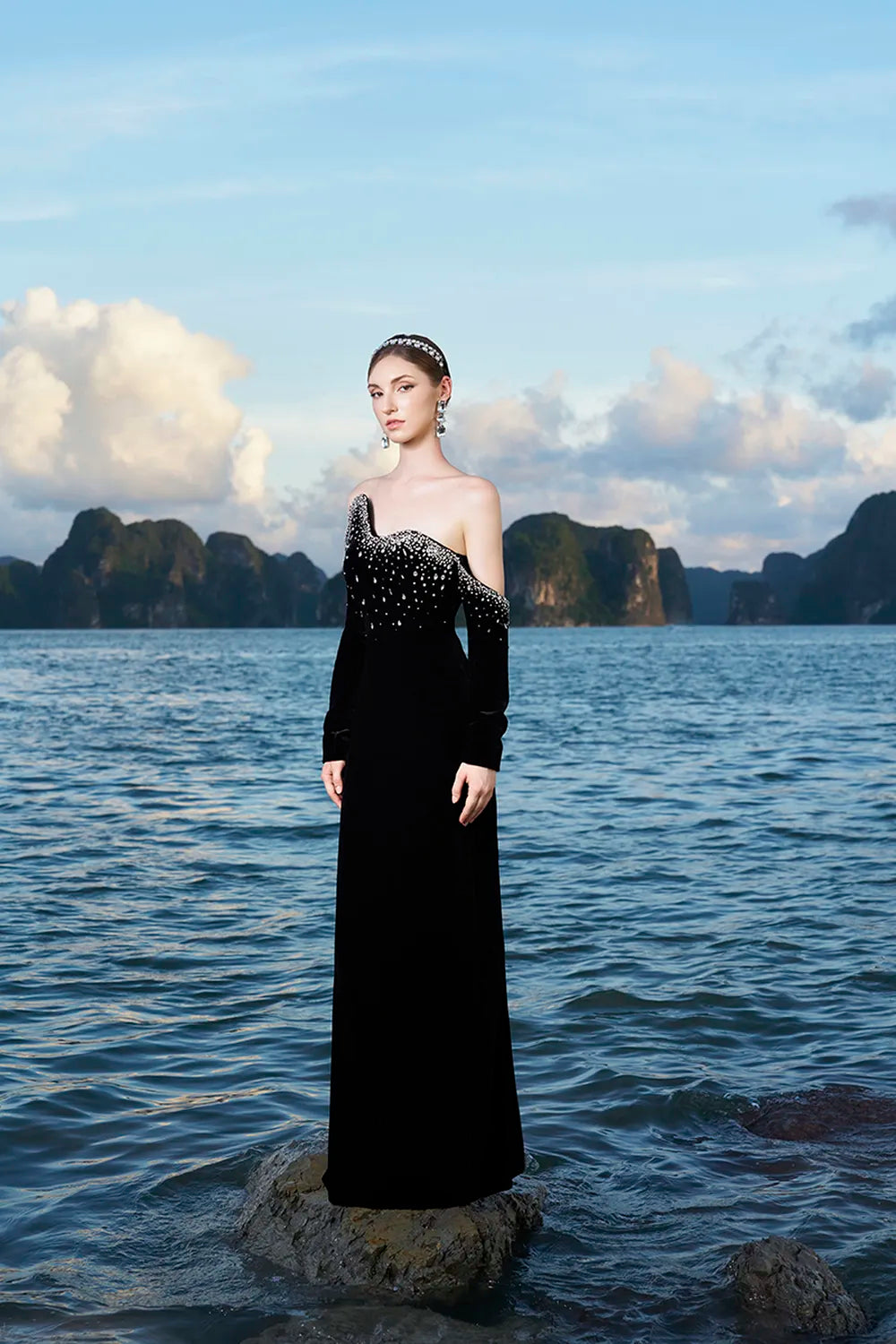 Wavy Off Shoulder Long Sleeves Dress