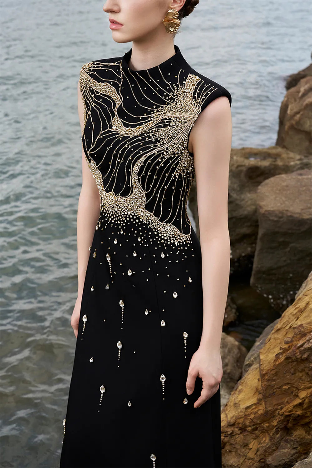 Sleeveless High Neck A-Line Dress