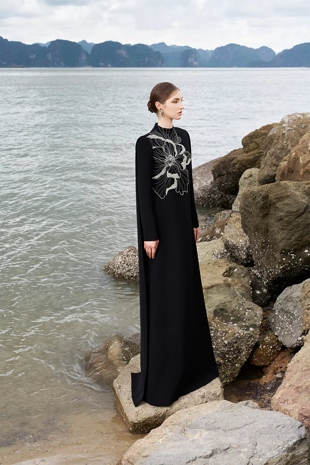 High Neck Long Back Flap Dress