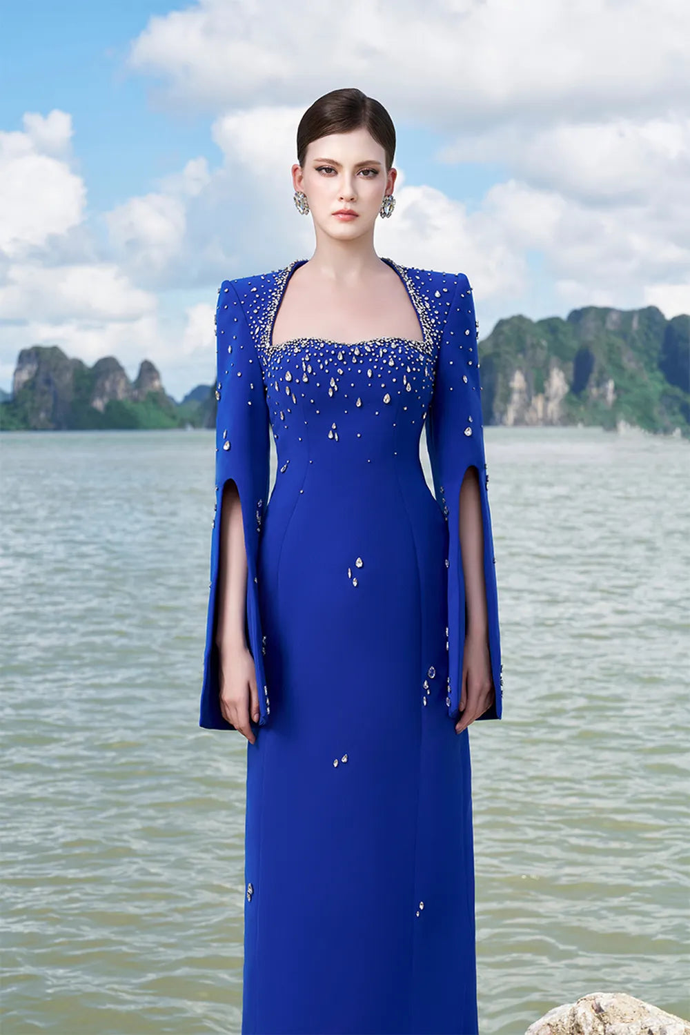 Anne Queen Crystal Embellishment Neckline Dress