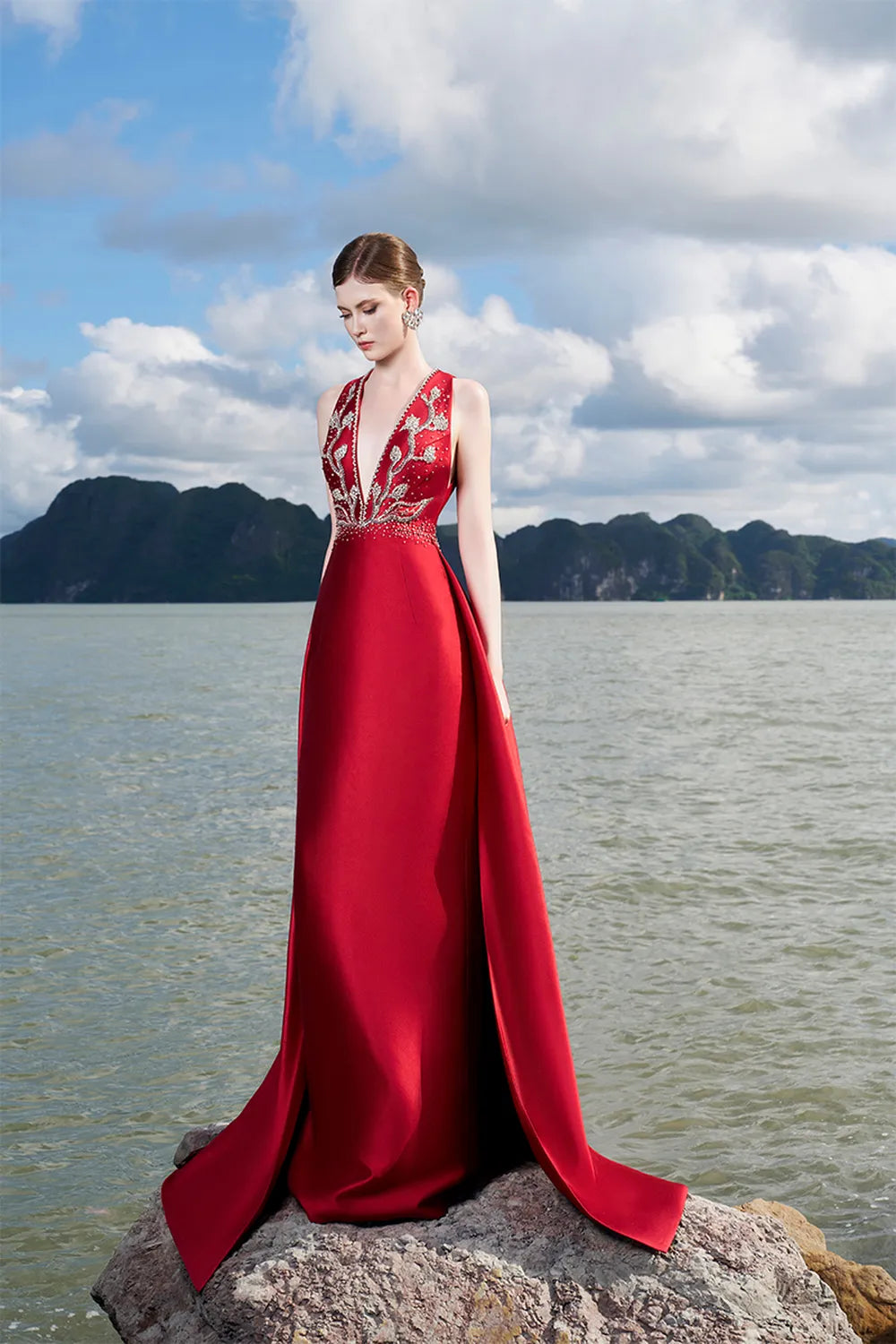 Sleeveless Deep V-Neck Flared A-Line Dress