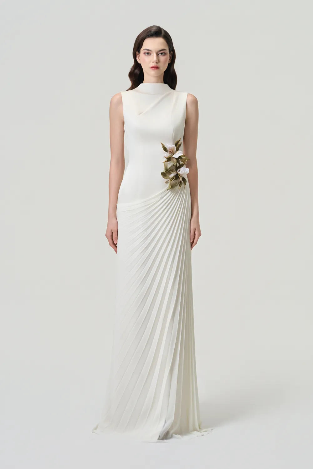 Sleeveless 3D Floral Diagonal Drop Waist Dress - TRACY COUTURE