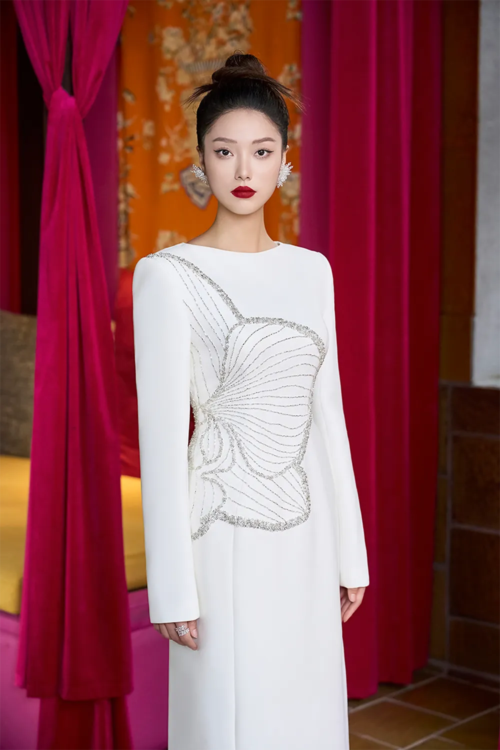 Crystal Embellished Boat Neck Dress - TRACY COUTURE