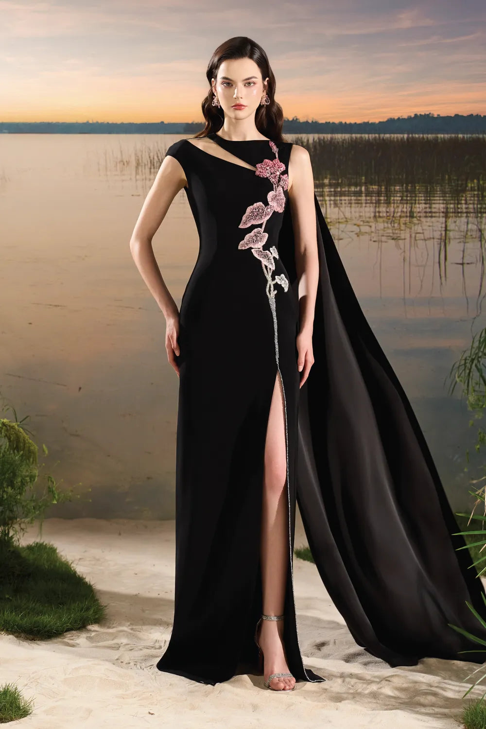 Asymmetric Sleeves Diagonal Shoulder Dress - TRACY COUTURE