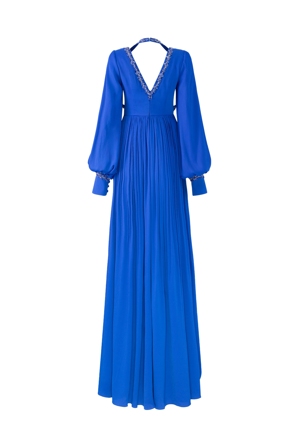 Long Puffy Sleeve V-Neck Dress - TRACY COUTURE