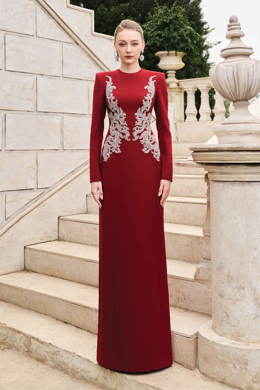 Symmetric Crystal-Embellished Straight Dress