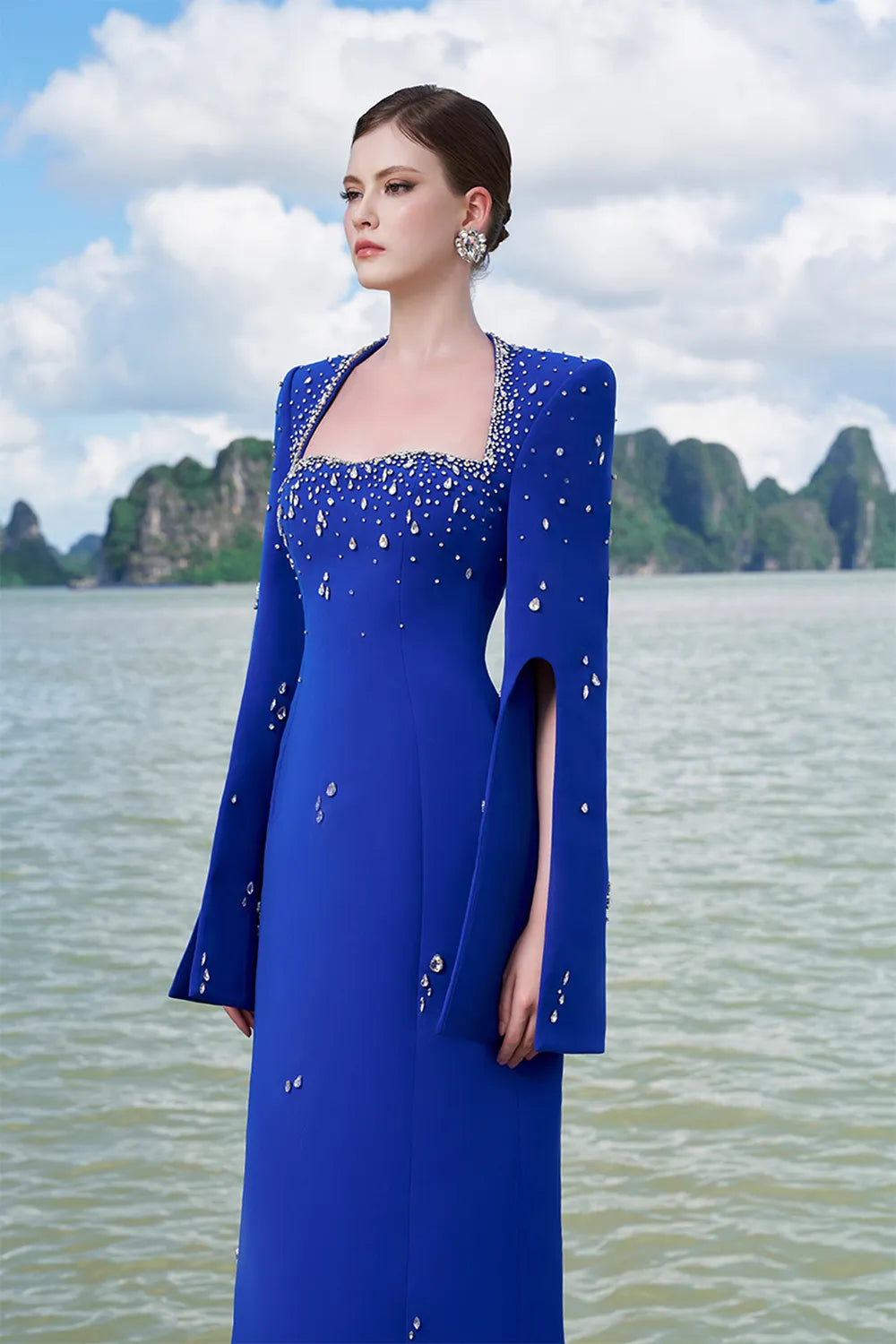 Anne Queen Crystal Embellishment Neckline Dress