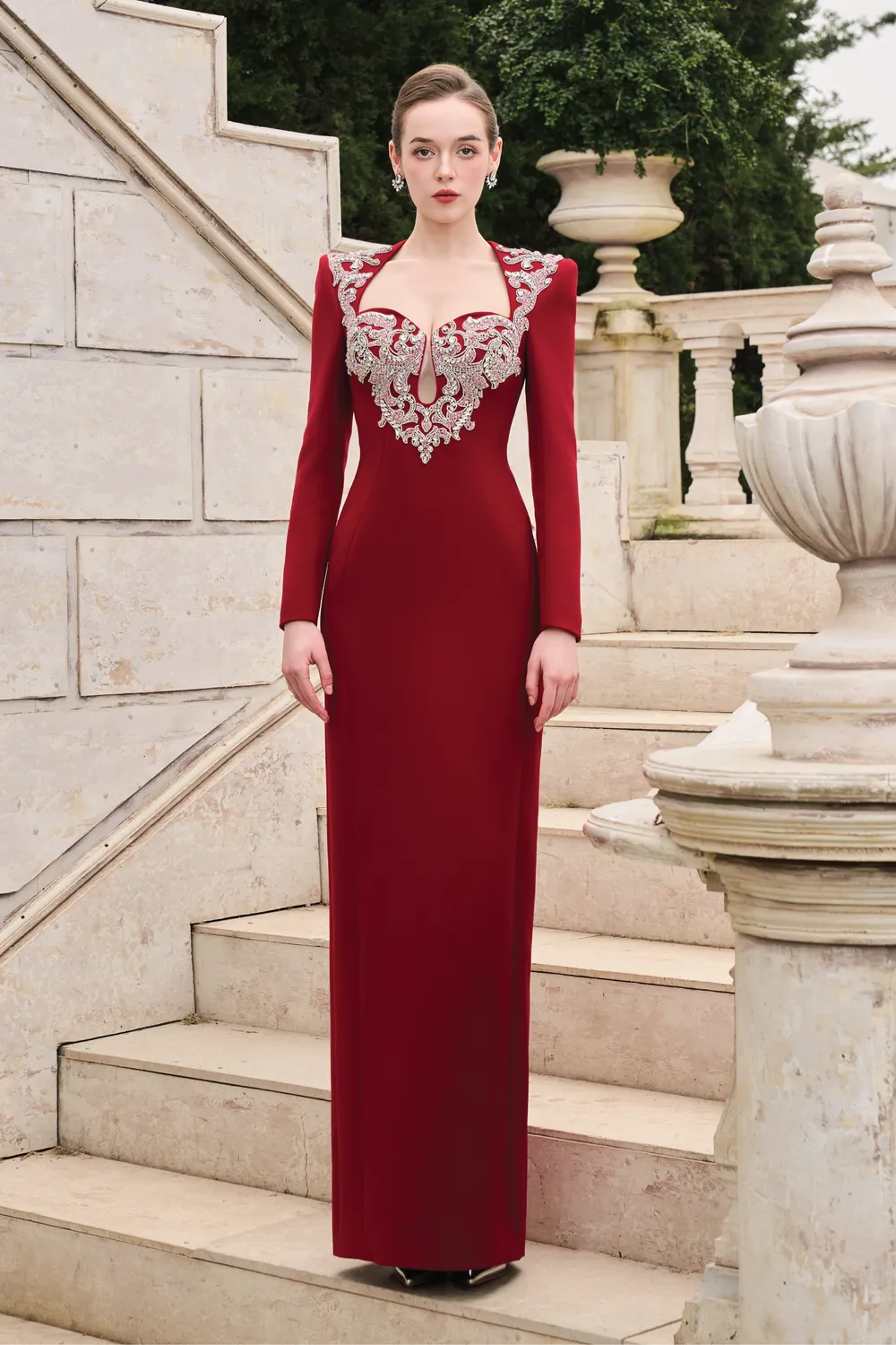 Trapezoid Neckline Tear-Drop Cut-Out Chest Dress