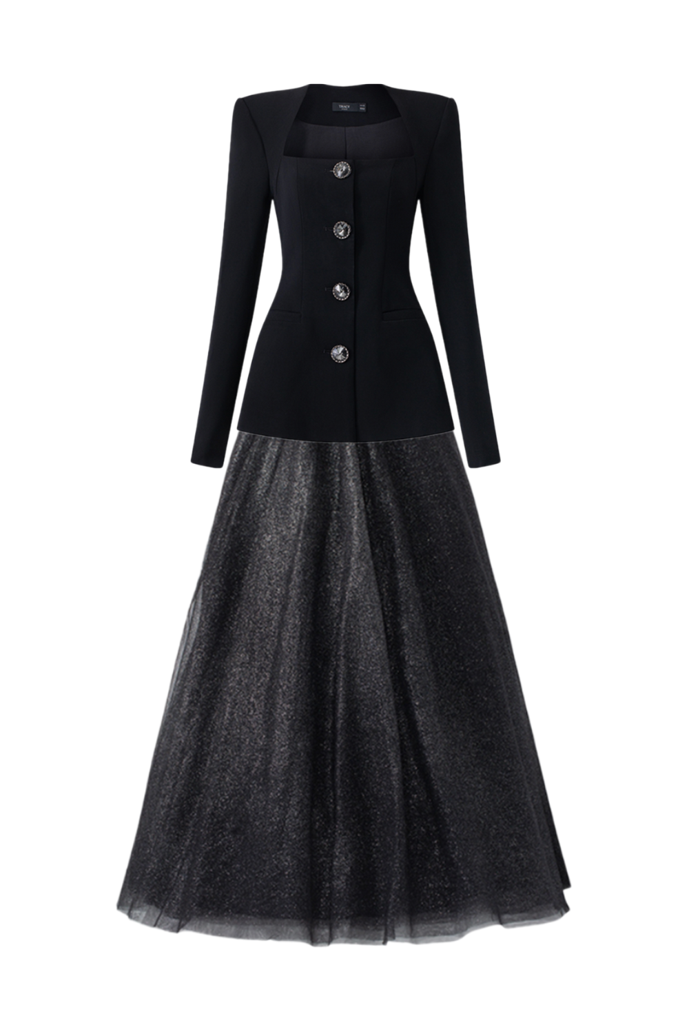 Long Sleeve Trapezoid Neckline Blazer And Flowing Skirt Set