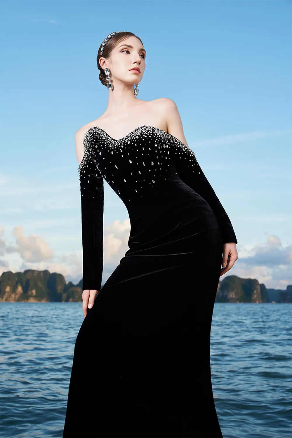 Wavy Off Shoulder Long Sleeves Dress