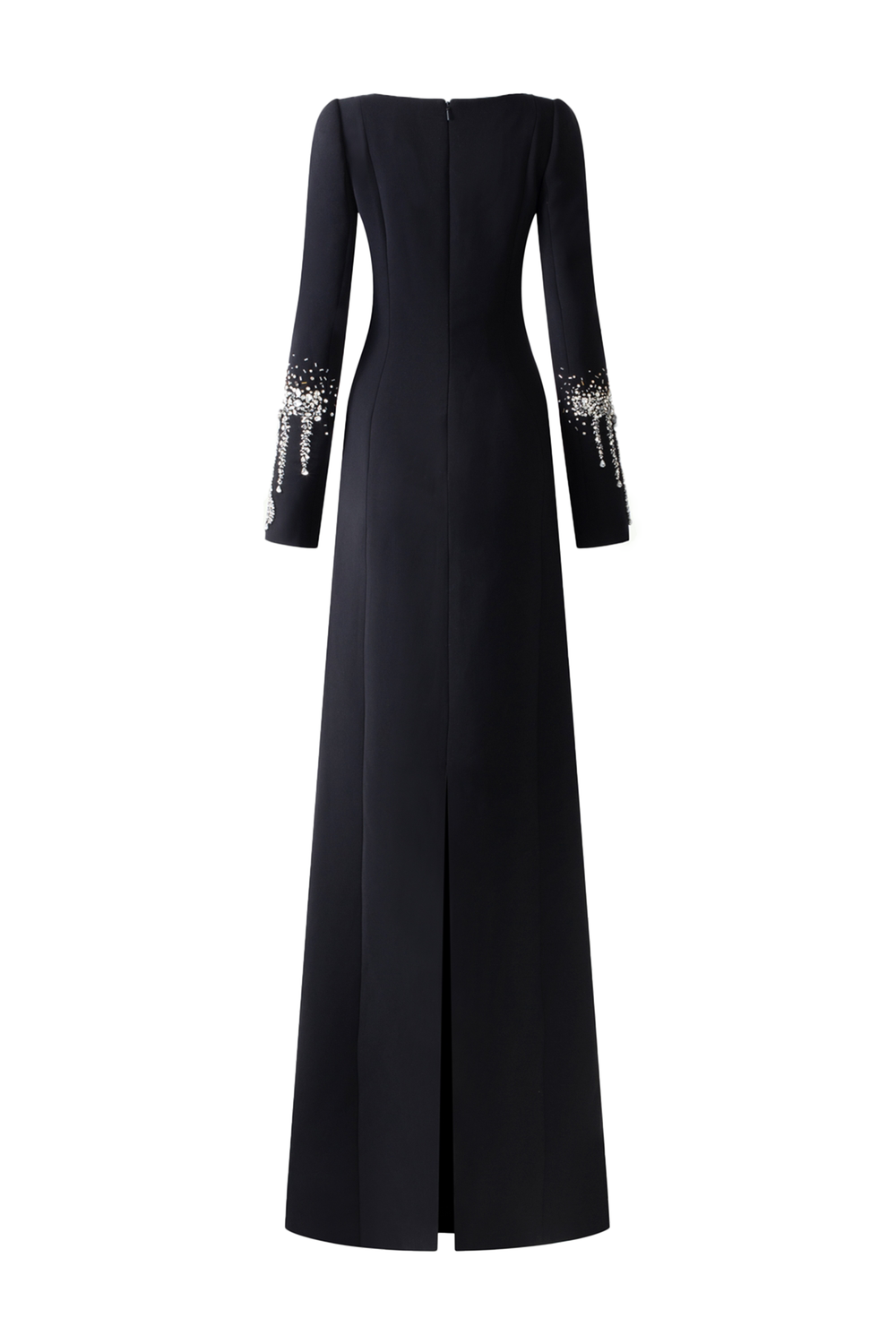 V-Neck Back Slit Dress With Stone Embellishments - TRACY COUTURE