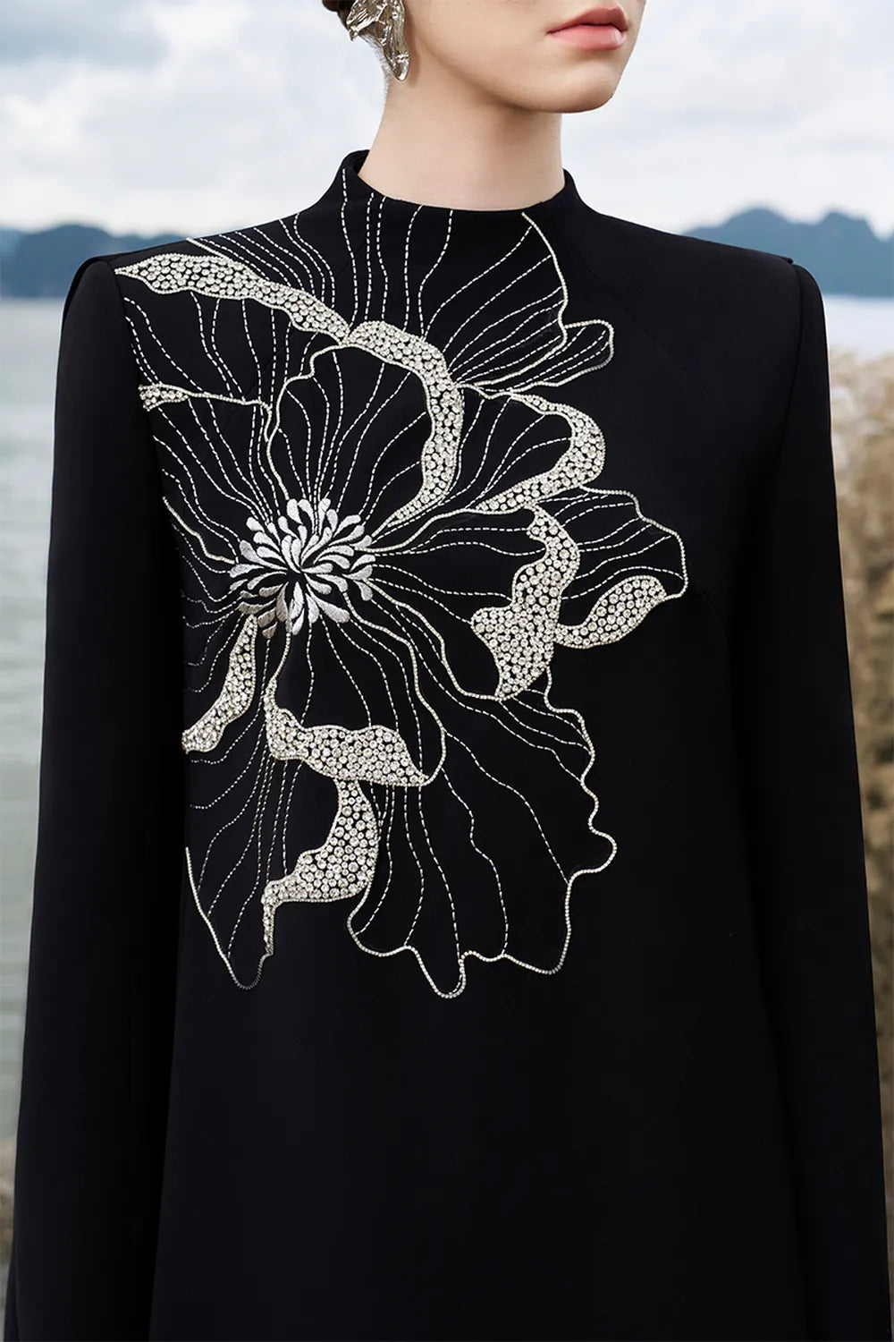 High Neck Long Back Flap Dress