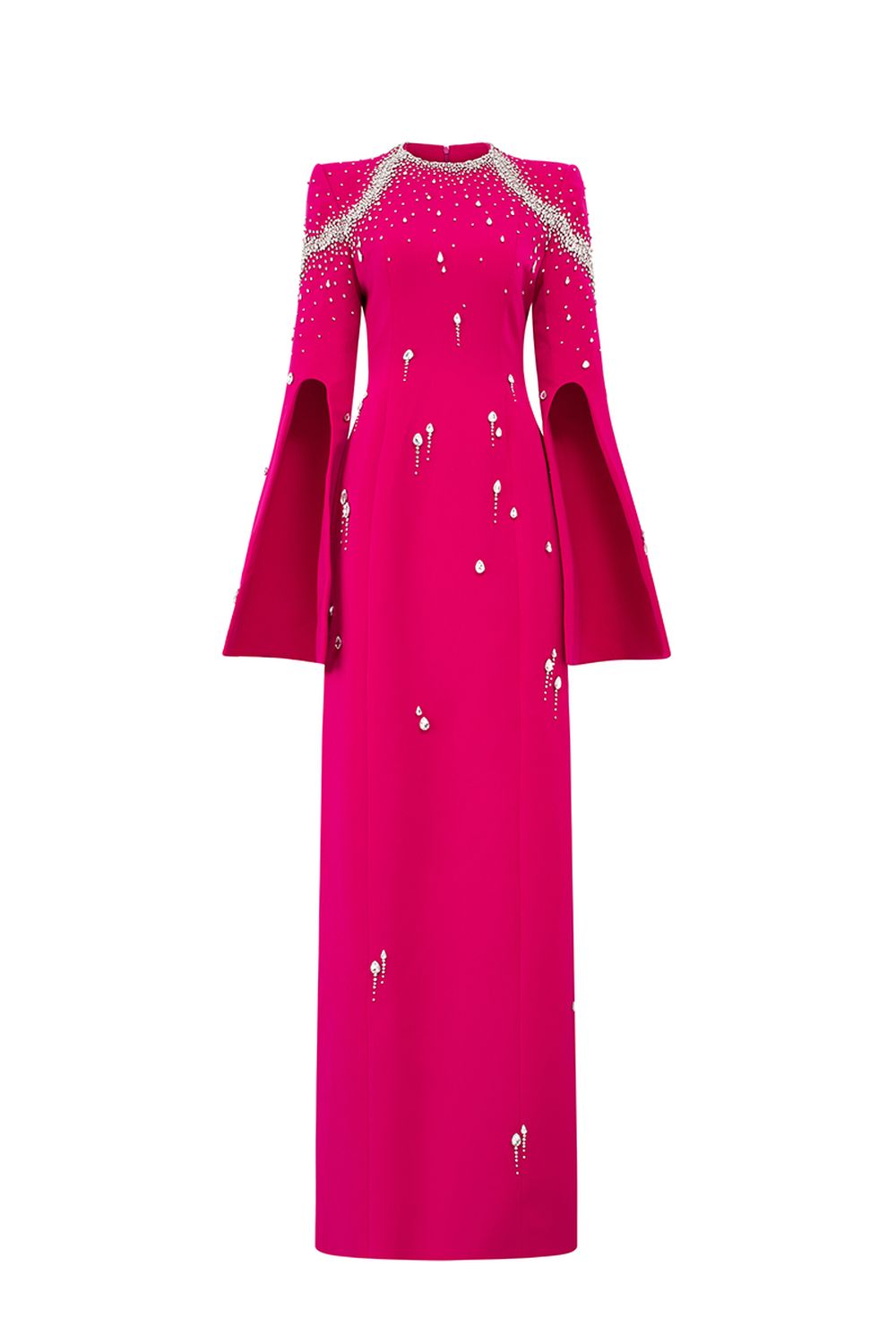 Flared Sleeves Crystal Embellished Dress