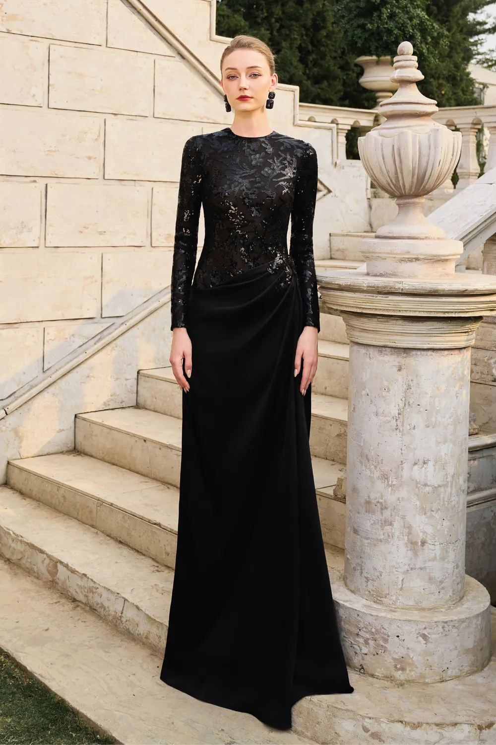 See-Through Lace Sequin Pattern Dress